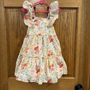 Disney Princess Ariel Tiana Floral Swiss Dot Dress 5T Tiered Ruffle